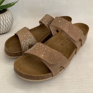 Autenti Tan Suede Leather Rhinestone Slide Sandals Woman’s EU41 US10